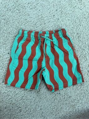 Next Direct Kids Wave-Stripe Swim Shorts in Teal and Rust